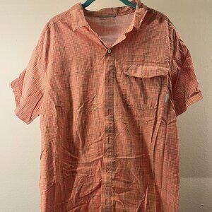 Columbia Vented Plaid Shirt Orange Gingham Fishing Outdoor Hiking XL